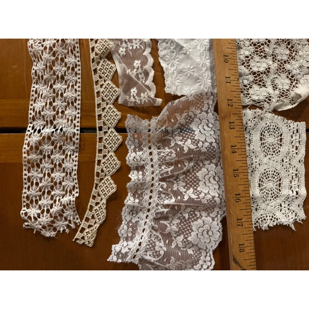 Vintage Lace Trim Remnants Lot White Cream Blush Eyelet Crochet Junk Journal 9pc